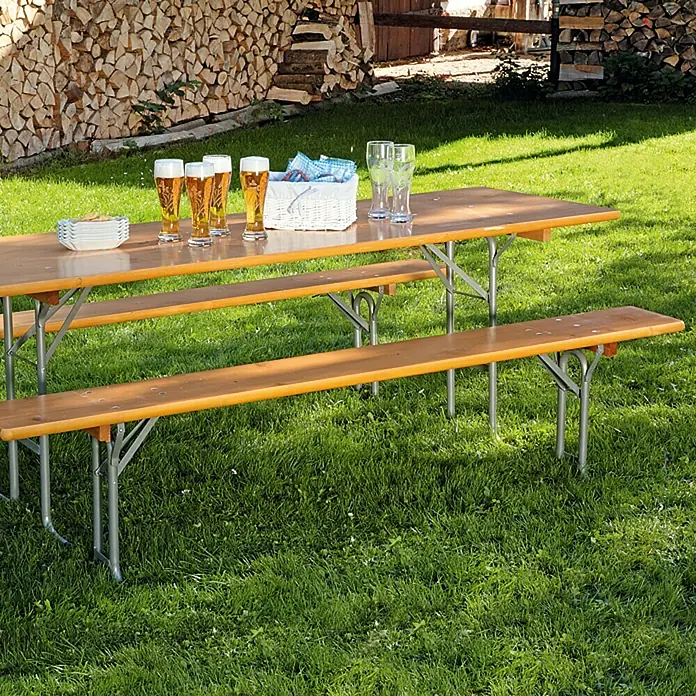 Sunfun Conjunto cervecero - 3 piezas, L. × an.: 220 × 70 cm, Marrón natural/plata