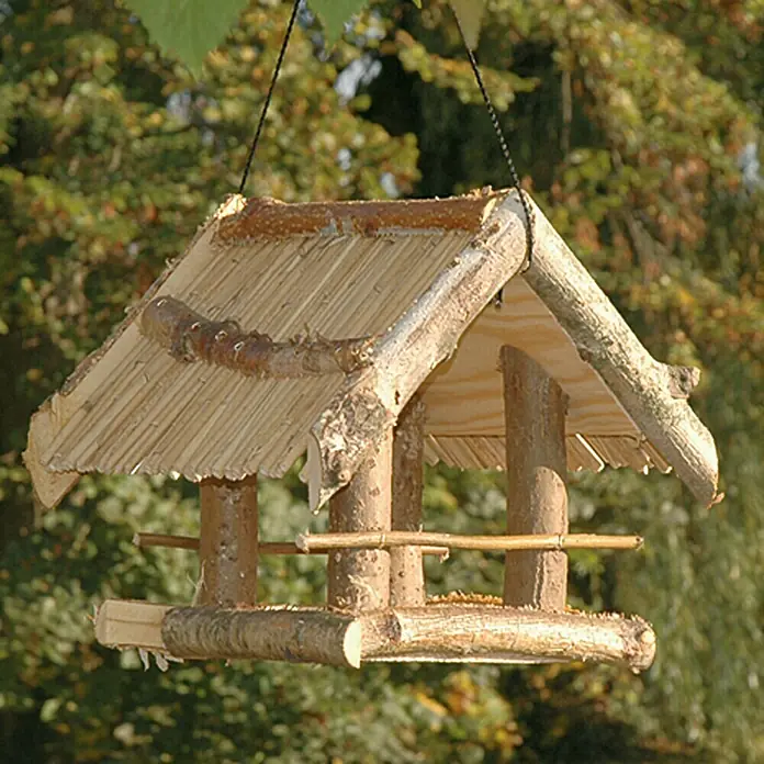 Vogelfutterhaus - Birke, Schilfdach, 28 x 24 cm