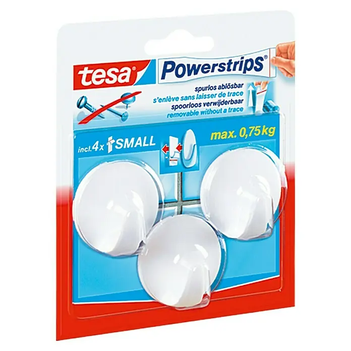 Tesa Powerstrips Samoljepljivi držač - Okrugli oblik, Veličina: S, Bijele boje, 3 Kom.