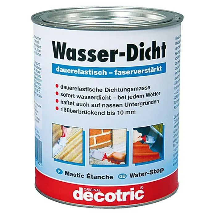 Decotric Dichtmasse Wasser-Dicht - Grau, 750 ml, Dauerelastisch, Rissüberbrückend - Vorderansicht