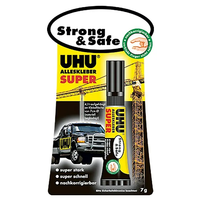 UHU Univerzalno višenamjensko ljepilo Super Strong & Safe - 7 g, Tuba - Pogled sprijeda