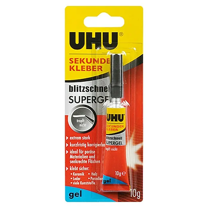 UHU Sekundenkleber Blitzschnell Supergel - 10 g, Tube, Gelartig - Vorderansicht