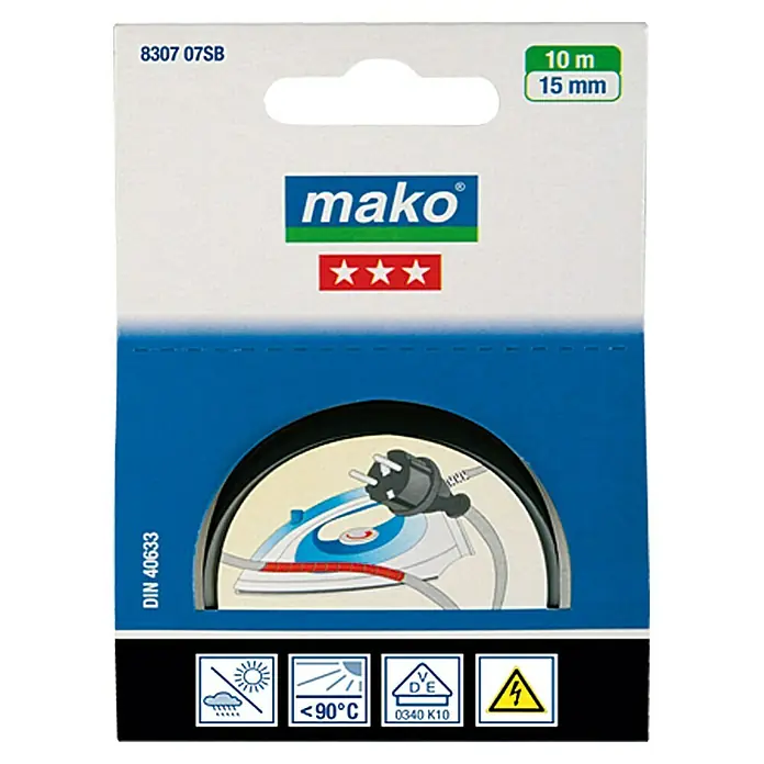 Mako Isolierband - Schwarz, 10 m x 15 mm - Vorderansicht