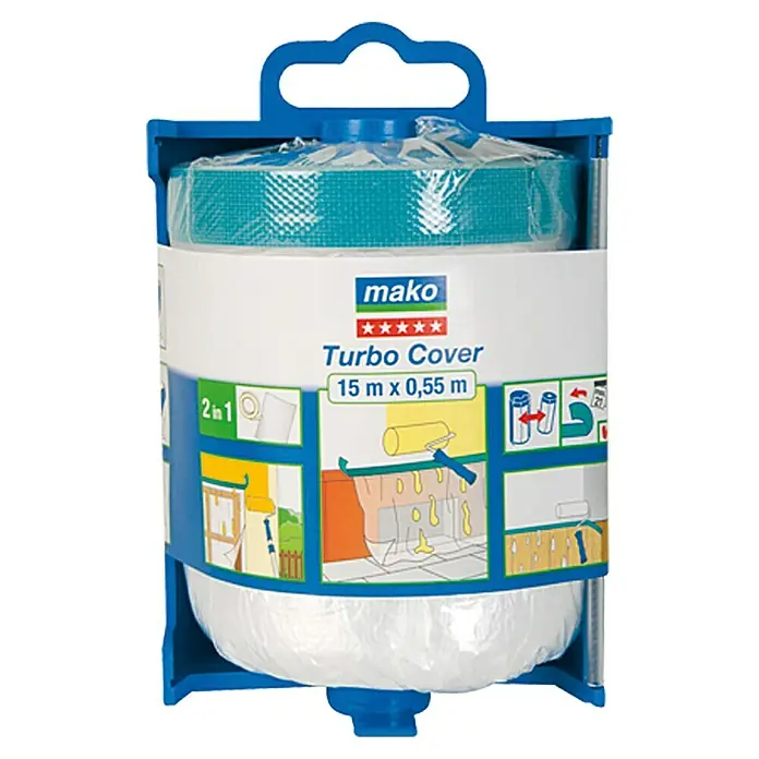 Mako Abdeckfolie Turbo Cover - Im Spender, 0,55 x 15 m, Einseitiger Gewebekleberand - Vorderansicht