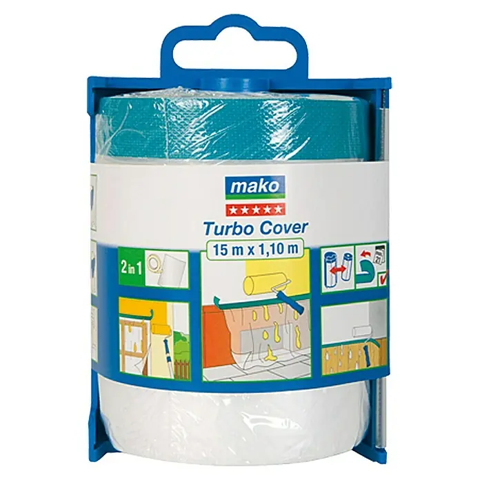 Mako Abdeckfolie Turbo Cover - Im Spender, 1,1 x 15 m, Einseitiger Gewebekleberand - Vorderansicht
