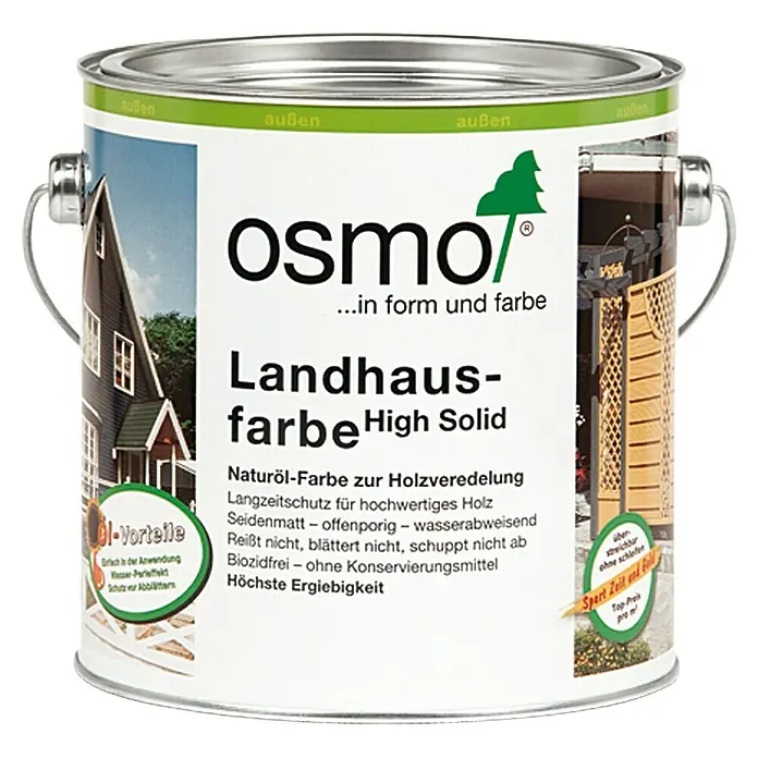 Osmo High Solid Landhausfarbe - Weiß, 750 ml, Seidenmatt, Naturölbasis