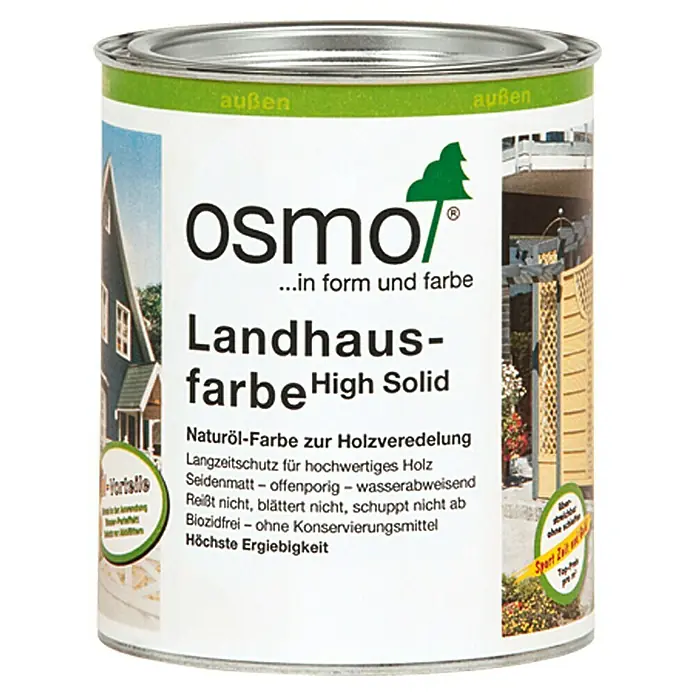 Osmo High Solid Landhausfarbe - Steingrau, 750 ml, Seidenmatt, Naturölbasis - Vorderansicht
