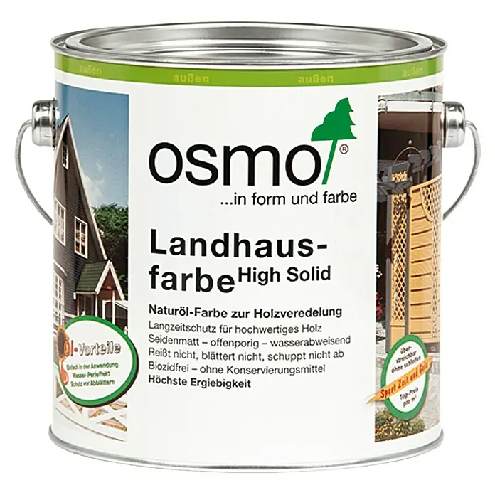 Osmo High Solid Landhausfarbe - Weiß, 2,5 l, Seidenmatt, Naturölbasis - Vorderansicht