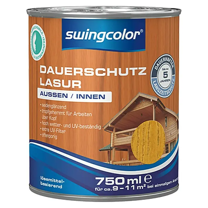 swingcolor Premium Dauerschutzlasur - Eiche, 750 ml, Seidenglänzend, Lösemittelbasiert - Vorderansicht
