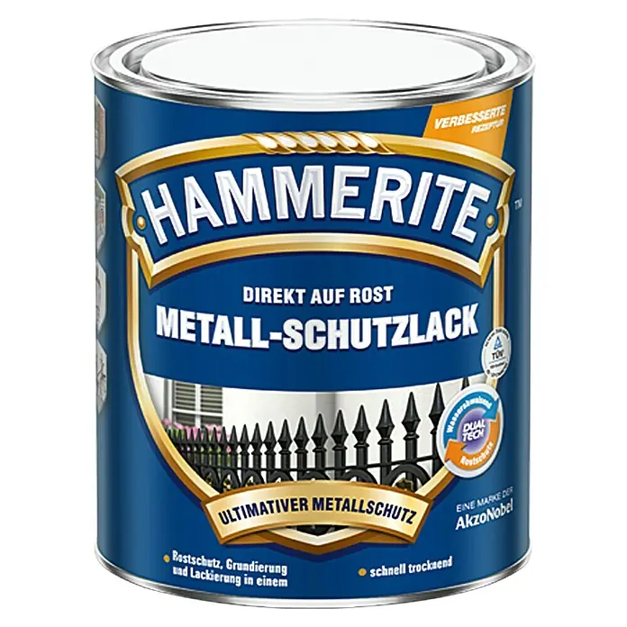Hammerite Metall-Schutzlack - Schwarz, 750 ml, Glänzend, Lösemittelhaltig