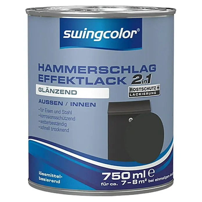 swingcolor Hammerschlag-Effektlack - Anthrazit, 750 ml, Glänzend, Lösemittelbasiert - Vorderansicht