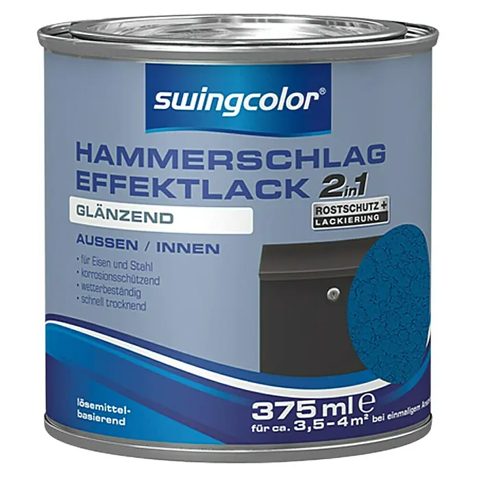 swingcolor Hammerschlag-Effektlack - Dunkelblau, 375 ml, Glänzend, Lösemittelbasiert - Vorderansicht