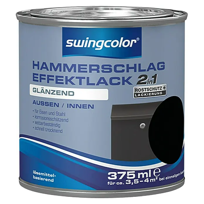 swingcolor Hammerschlag-Effektlack - Schwarz, 375 ml, Glänzend, Lösemittelbasiert - Vorderansicht