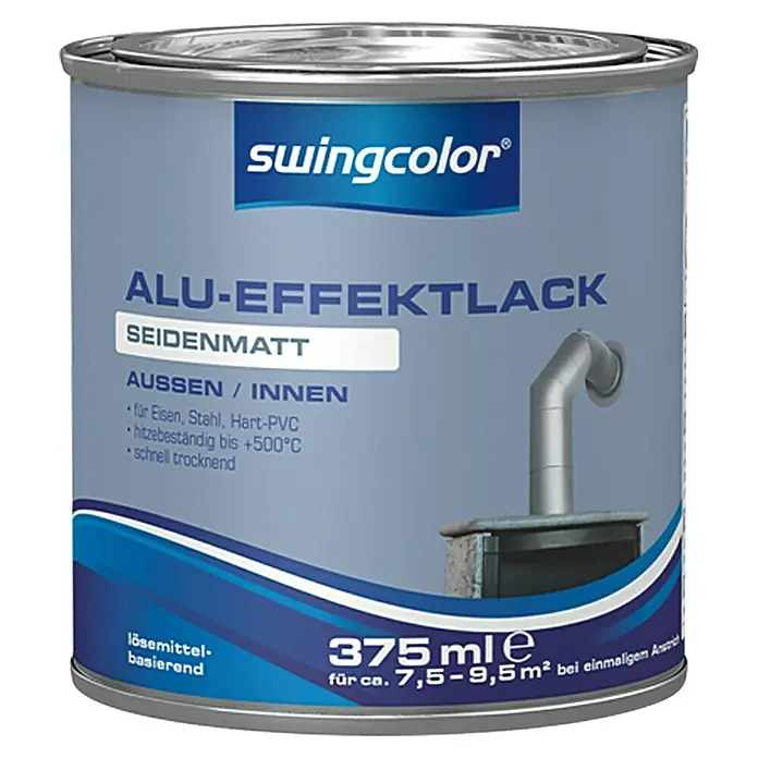 swingcolor Aluminium-Effektlack - Silberhell, 375 ml, Seidenmatt, Lösemittelbasiert - Vorderansicht