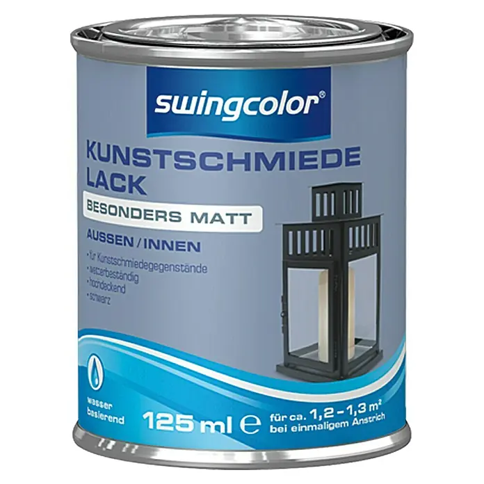swingcolor Kunstschmiedelack - Schwarz, 125 ml, Stumpfmatt, Innen, Wasserbasiert - Vorderansicht