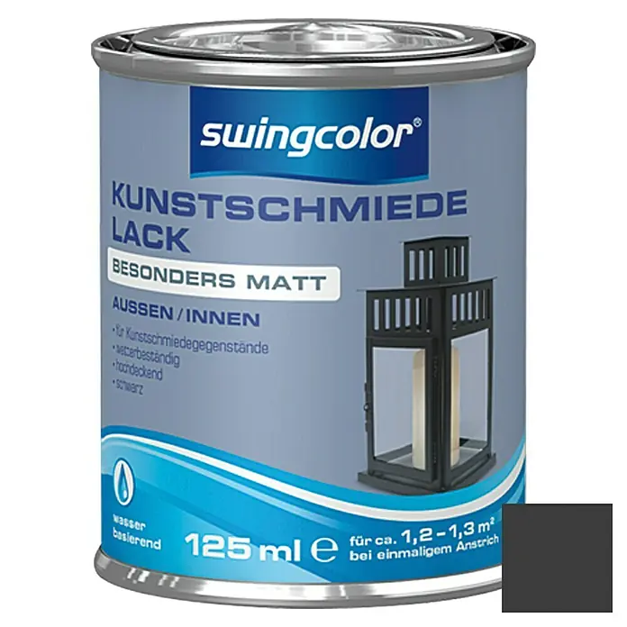 swingcolor Kunstschmiedelack - Schwarz, 125 ml, Stumpfmatt, Innen, Wasserbasiert - Vorderansicht