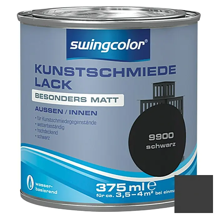 swingcolor Kunstschmiedelack - Schwarz, 375 ml, Stumpfmatt, Innen, Wasserbasiert - Vorderansicht