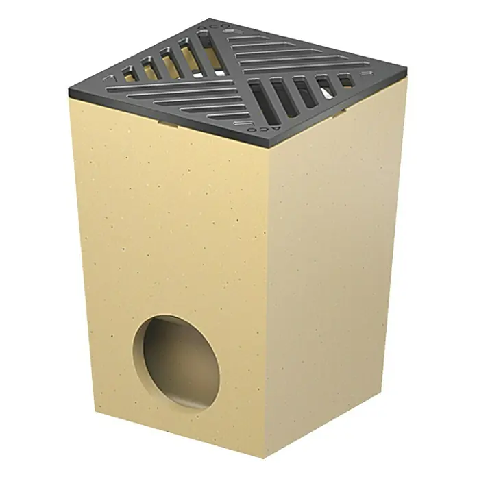 ACO Self Hofablauf mit Gussrost - 25 x 25 x 36 cm, Herausnehmbarer Schlammeimer - Rechte Seitenansicht