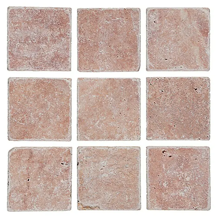 Antikmarmor Travertino - 10 x 10 cm, Rot, Matt - Ansicht von oben
