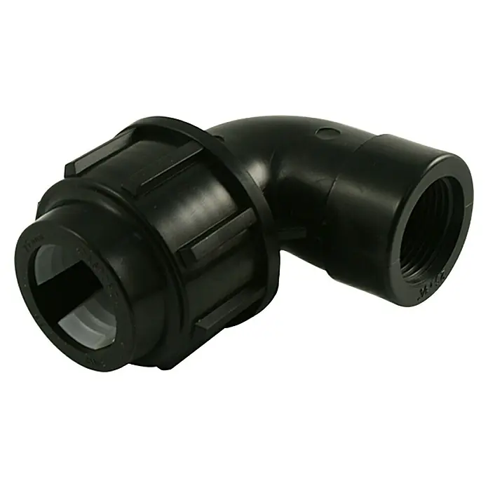 HDPE-prijelazno koljeno za okiten - Promjer: 20 mm, Unutarnji navoj: ½″, Polietilen - Pogled sprijeda
