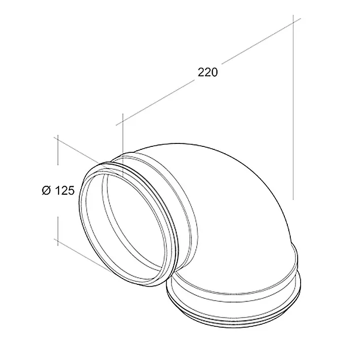 Air-Circle Luk za spiralnu cijev - Promjer: 125 mm, Kutnik: 90 °, Čelik - Pogled s lijeve strane
