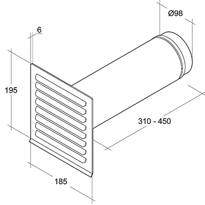 Air-Circle Teleskop-Mauerkasten - Durchmesser: 100 mm, Verstellbar: 31 - 45 cm, Metall - Linke Seitenansicht