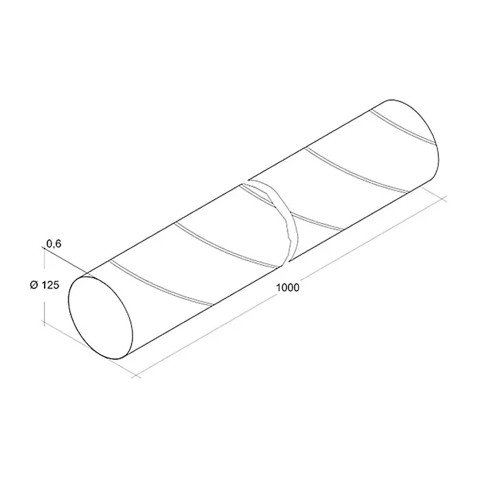 Air-Circle Spiralna cijev za ventilaciju - Ø x D: 100 mm x 1 m, Maksimalni protok zraka: 300 m³/h, Čelik - Pogled s lijeve strane