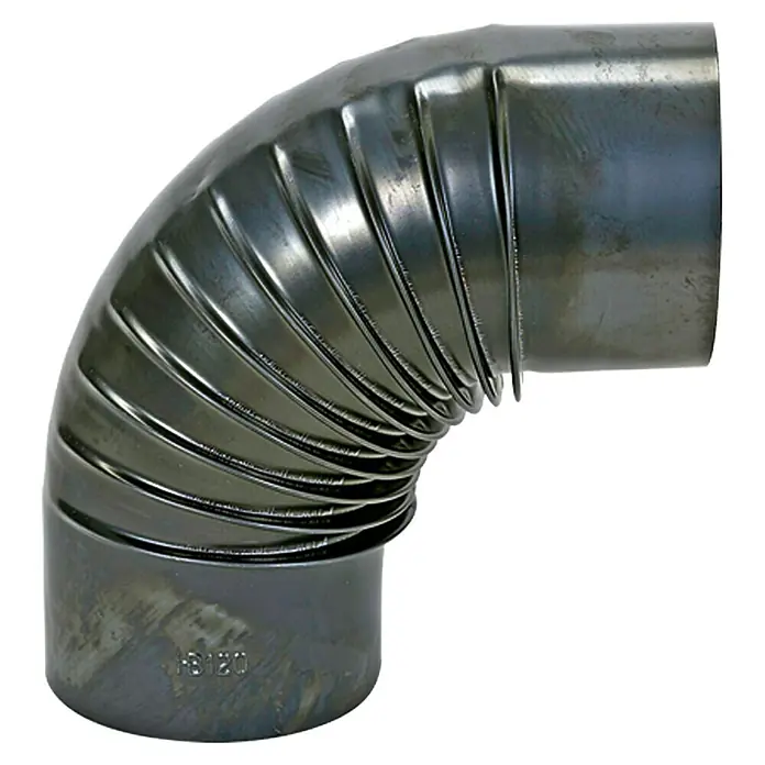 Ofenrohrbogen - Durchmesser: 120 mm, Bogenwinkel: 90 °, Wandstärke: 0,6 mm, Schwarz