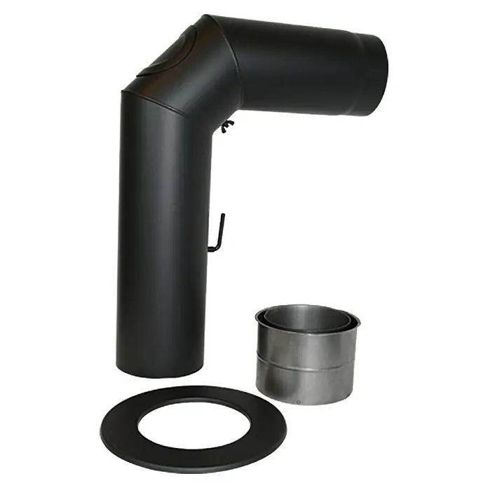 Set cijevi za kamin - Promjer: 150 mm, S prigušnom zaklopkom, Senotherm, lakirano, Crne boje