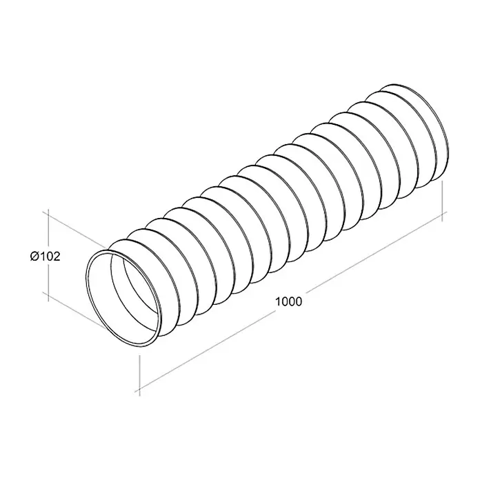 Air-Circle Fleksibilno ventilacijsko crijevo - Ø x D: 100 mm x 1 m, Maksimalni protok zraka: 300 m³/h - Pogled s lijeve strane
