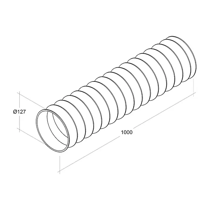 Air-Circle Fleksibilno ventilacijsko crijevo - Ø x D: 125 mm x 1 m, Maksimalni protok zraka: 600 m³/h - Pogled s lijeve strane