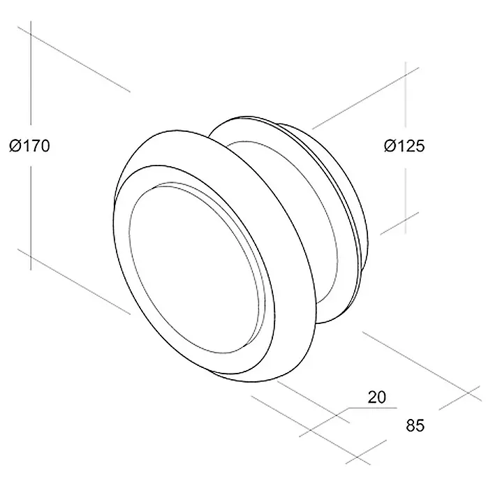 Air-Circle Okrugla završna kapa - Promjer spojnog dijela: 125 mm, Maksimalni protok zraka: 600 m³/h - Pogled s lijeve strane