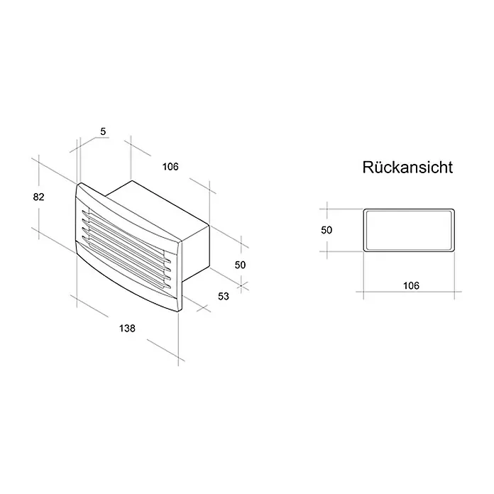 Air-Circle Vanjska rešetka - Dimenzije spojnog dijela: 111 x 54 mm, Bijele boje, S protupovratnom zaklopkom - Pogled s lijeve strane