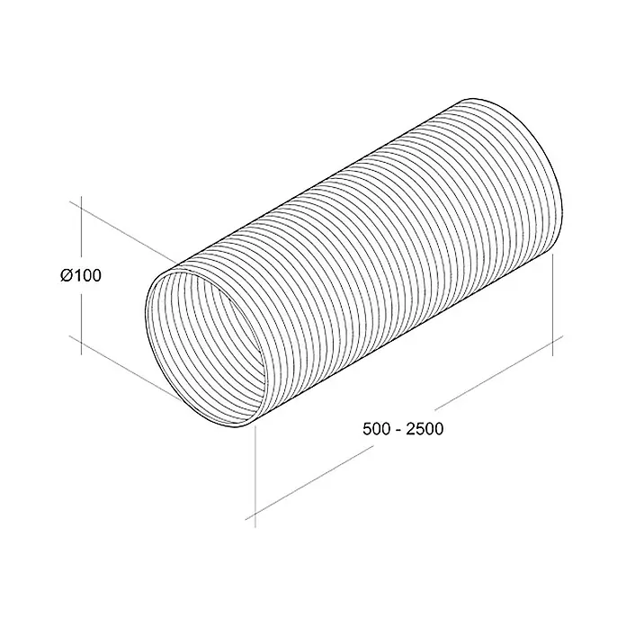 Air-Circle Fleksibilna cijev - Aluminij, Ø x D: 100 mm x 2,5 m, Maksimalni protok zraka: 300 m³/h - Pogled s lijeve strane