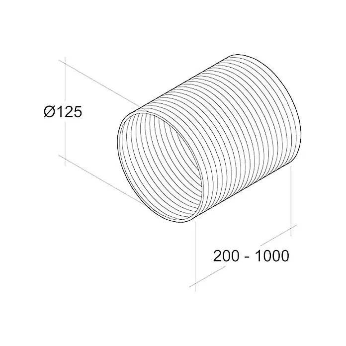 Air-Circle Fleksibilna cijev - Aluminij, Ø x D: 125 mm x 1 m, Maksimalni protok zraka: 600 m³/h - Pogled s lijeve strane