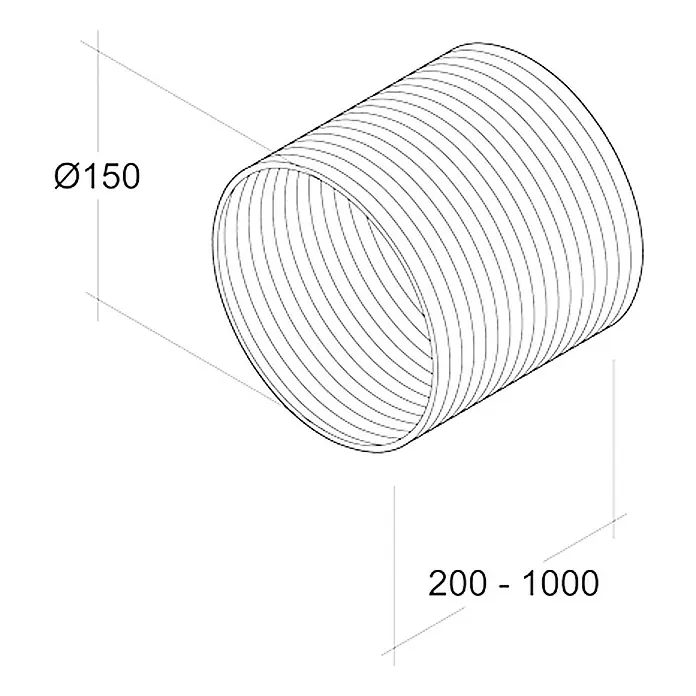 Air-Circle Fleksibilna cijev - Aluminij, Ø x D: 150 mm x 1 m, Maksimalni protok zraka: 600 m³/h - Pogled s lijeve strane