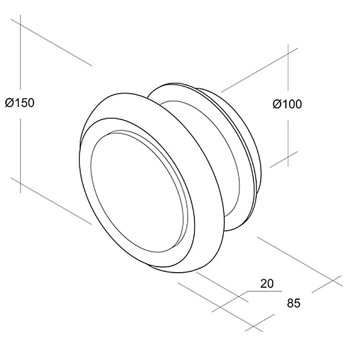 Air-Circle Okrugla završna kapa - Promjer spojnog dijela: 100 mm, Maksimalni protok zraka: 300 m³/h - Pogled s lijeve strane