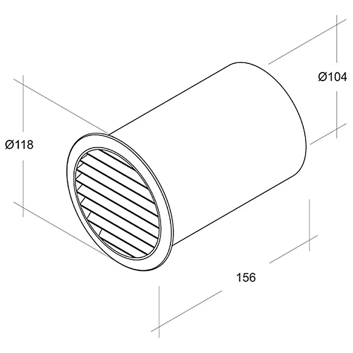 Air-Circle Okrugla ventilacijska rešetka - Bijele boje, Promjer spojnog dijela: 100 mm, S priključcima - Pogled s lijeve strane