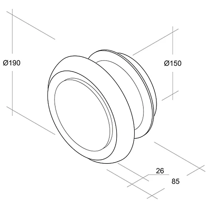 Air-Circle Okrugla završna kapa - Promjer spojnog dijela: 150 mm, Maksimalni protok zraka: 600 m³/h - Pogled s lijeve strane