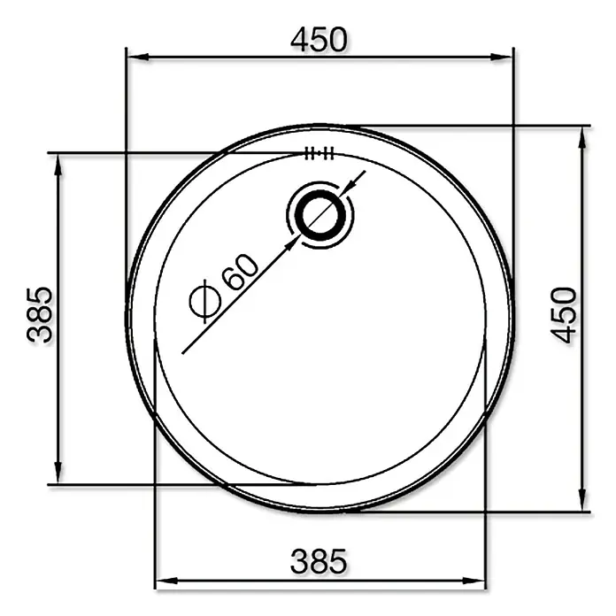 Admiral Ugradbeni sudoper CR - Promjer: 450 mm, Plemeniti čelik, Glatko