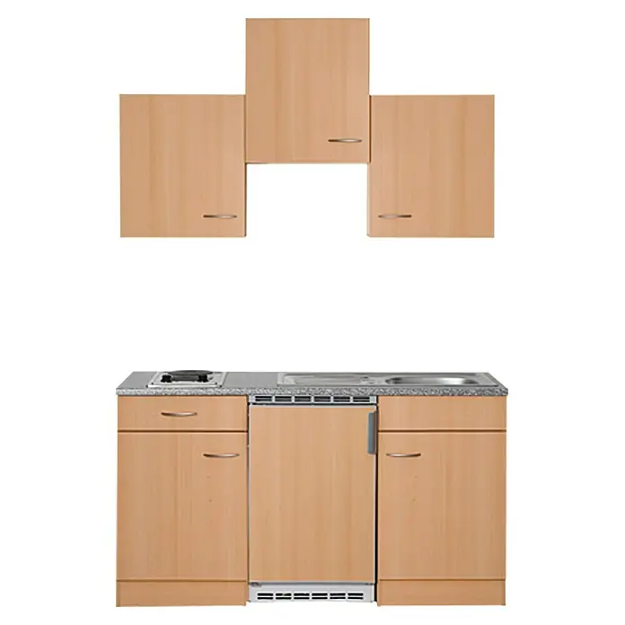 Respekta Singleküche KB150BB - 150 cm, Mit Duo-Kochmulde, Buche-Nachbildung