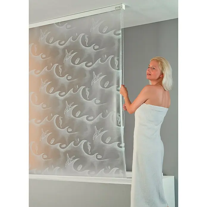 Eco-Dur Duschrollo deluxe - 134 x 240 cm, Ozean, Weiß - Stimmungsaufnahme