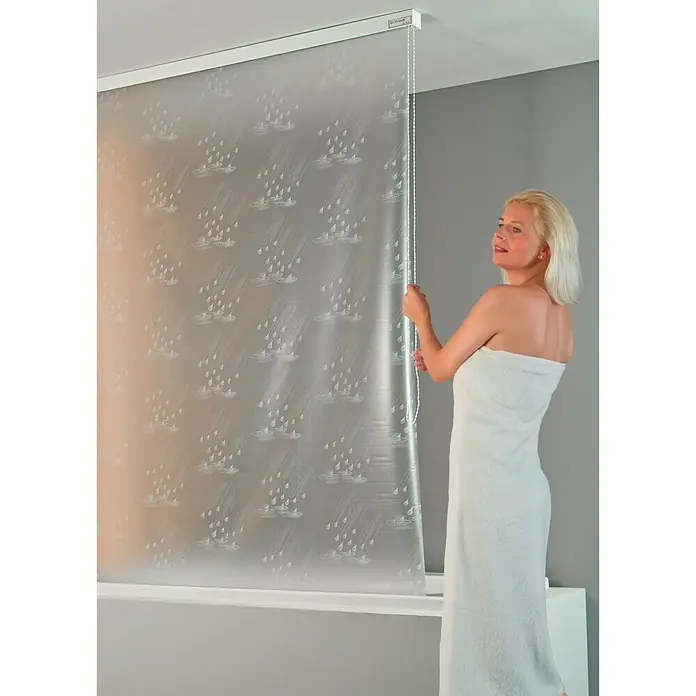 Eco-Dur Duschrollo deluxe - 134 x 240 cm, Tropfen, Weiß - Stimmungsaufnahme