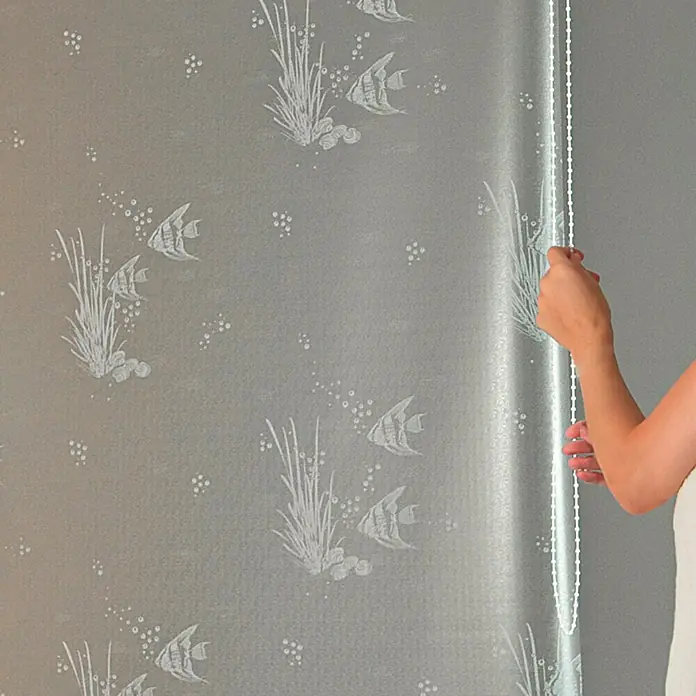 Eco-Dur Eck-Duschrollo - 62 x 137 x 240 cm, Fische, Weiß - Detailaufnahme
