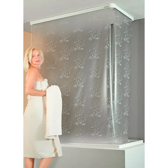 Eco-Dur Eck-Duschrollo - 62 x 137 x 240 cm, Tropfen, Weiß - Stimmungsaufnahme