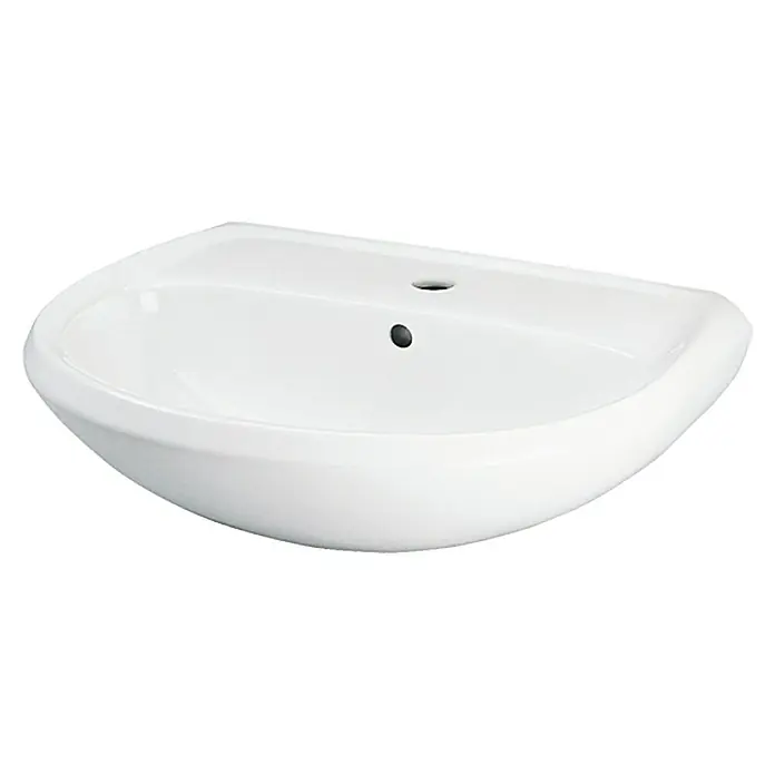 Simena Fali mosdókagyló - Speciális máz nélkül, Csapfurat: Közép, Túlfolyóval, Fehér