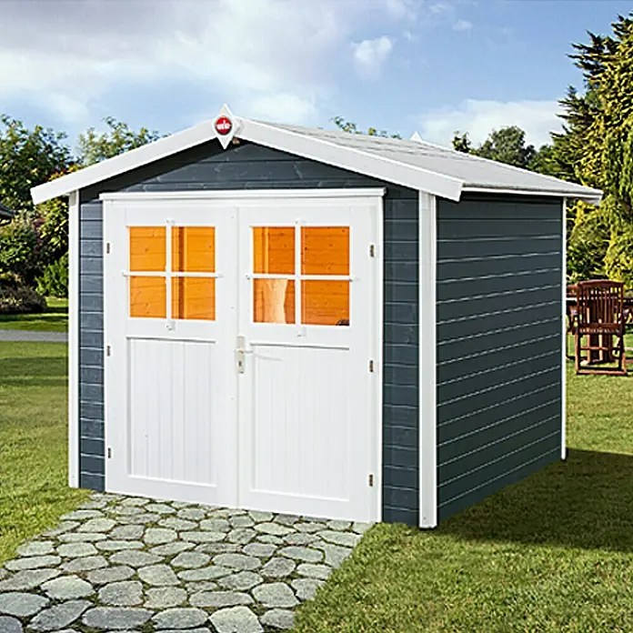 Weka Gerätehaus Colore 3 - 350 x 263 cm, Holz, Anthrazit, Weiß - Vorderansicht
