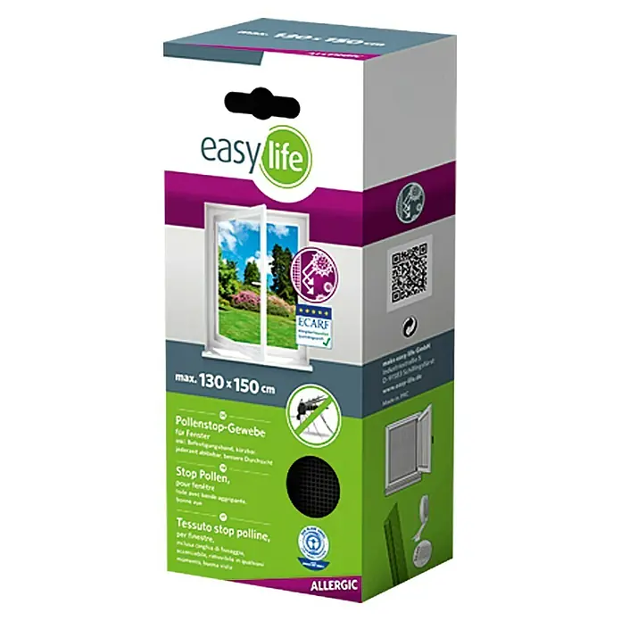 Easy Life Tkanina za zaštitu od peludi - 130 x 150 cm, Antracit, Prozor, Pričvršćivanje čičkom - Pogled s desne strane