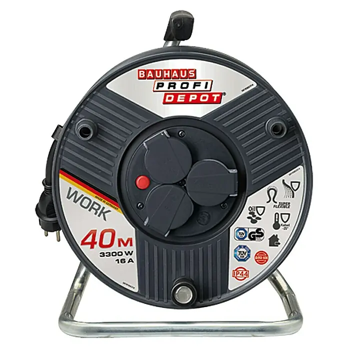 Profi Depot Kunststoff-Kabeltrommel - 3-fach, Kabellänge: 40 m, 3.300 W