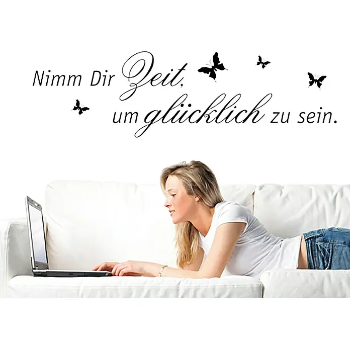 Wandtattoo - Nimm dir Zeit um glücklich …, Schwarz, 100 x 28 cm - Stimmungsaufnahme